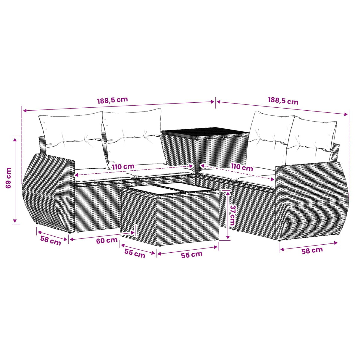 Set Pohovek 6 Ks Poly Ratan A Ocel