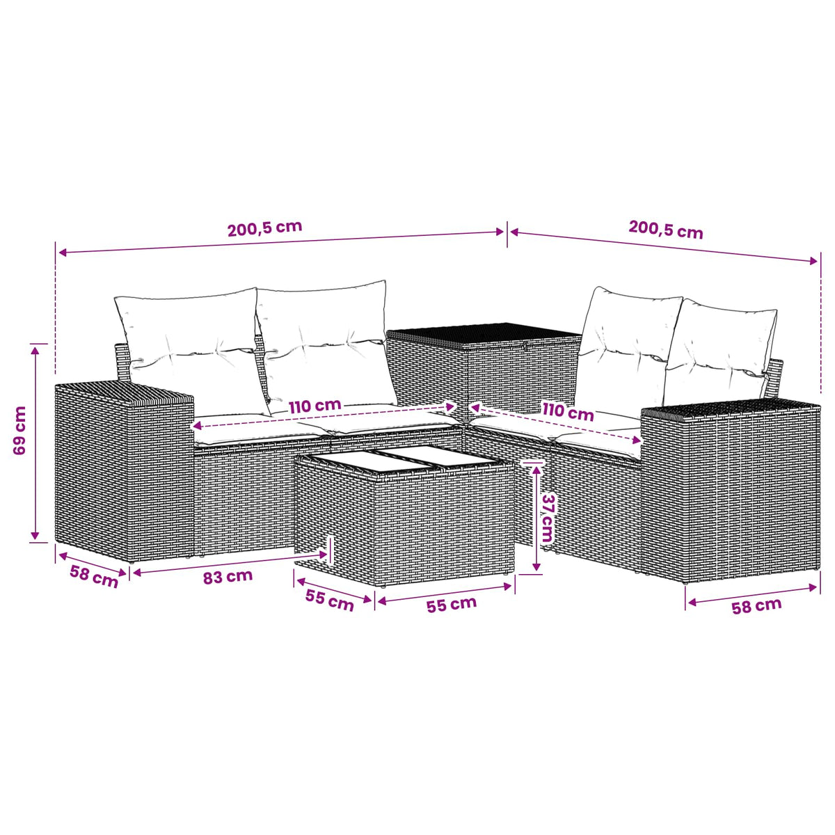Set Pohovek 6 Ks Poly Ratan A Ocel