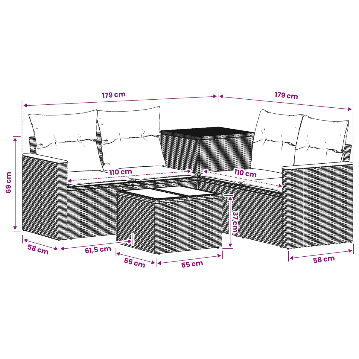 Set Pohovek 6 Ks Poly Ratan A Ocel