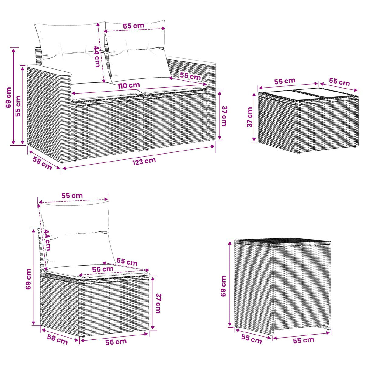 Set Pohovek 6 Ks Poly Ratan A Ocel