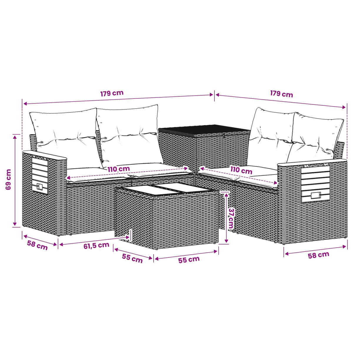 Set Pohovek 6 Ks Poly Ratan A Ocel