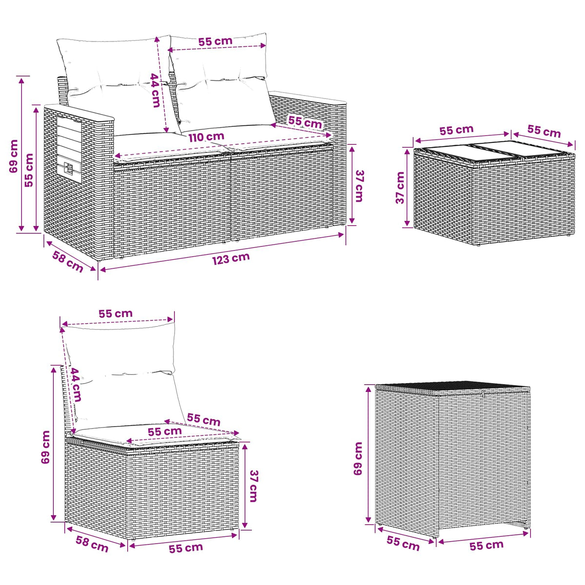 Set Pohovek 6 Ks Poly Ratan A Ocel