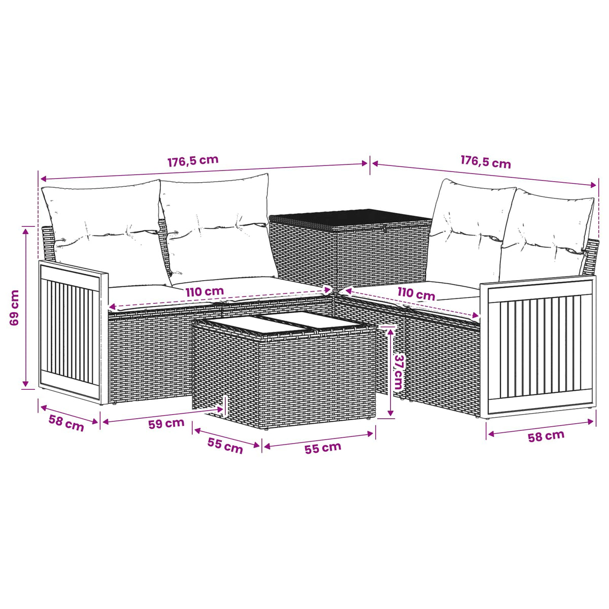 Set Pohovek 6 Ks Poly Ratan A Ocel