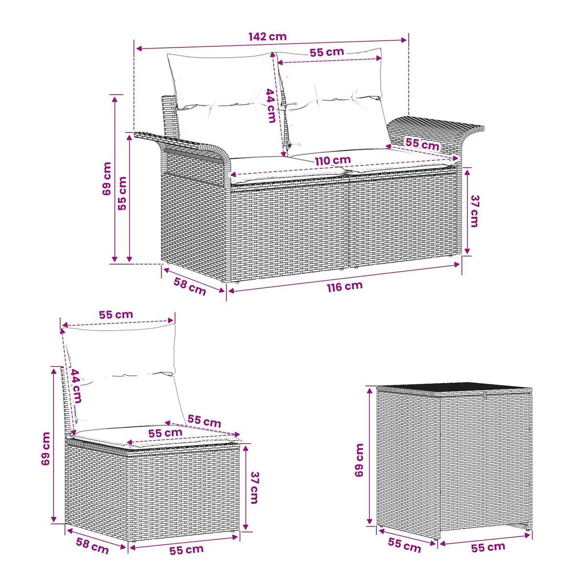 Set Pohovek 5 Ks Poly Ratan A Ocel