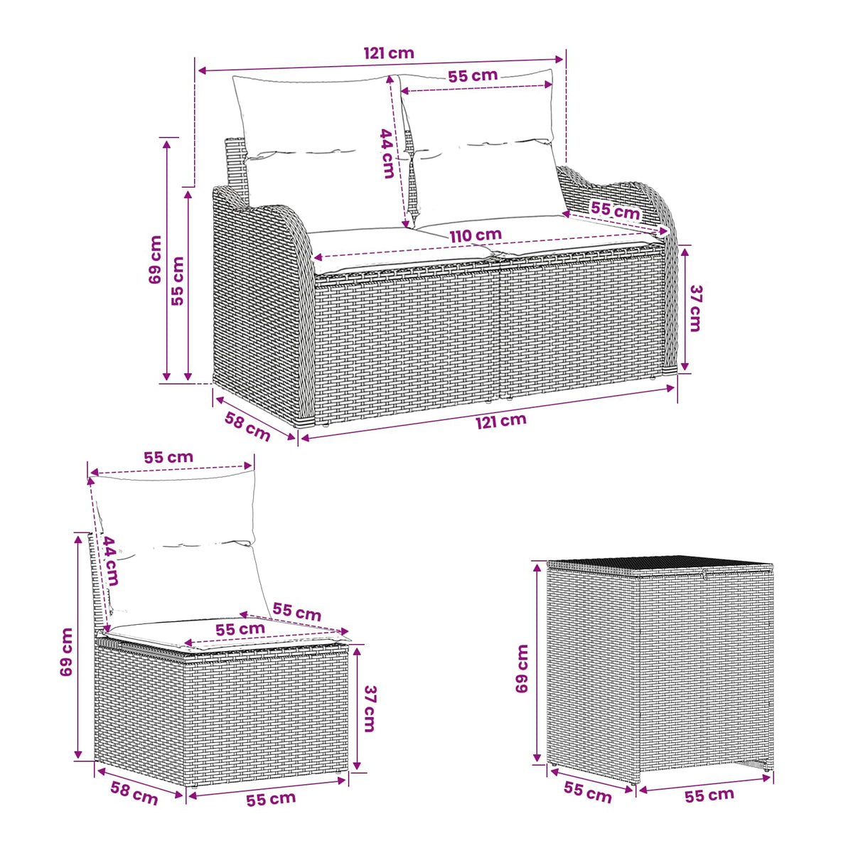 Set Pohovek 5 Ks Poly Ratan A Ocel