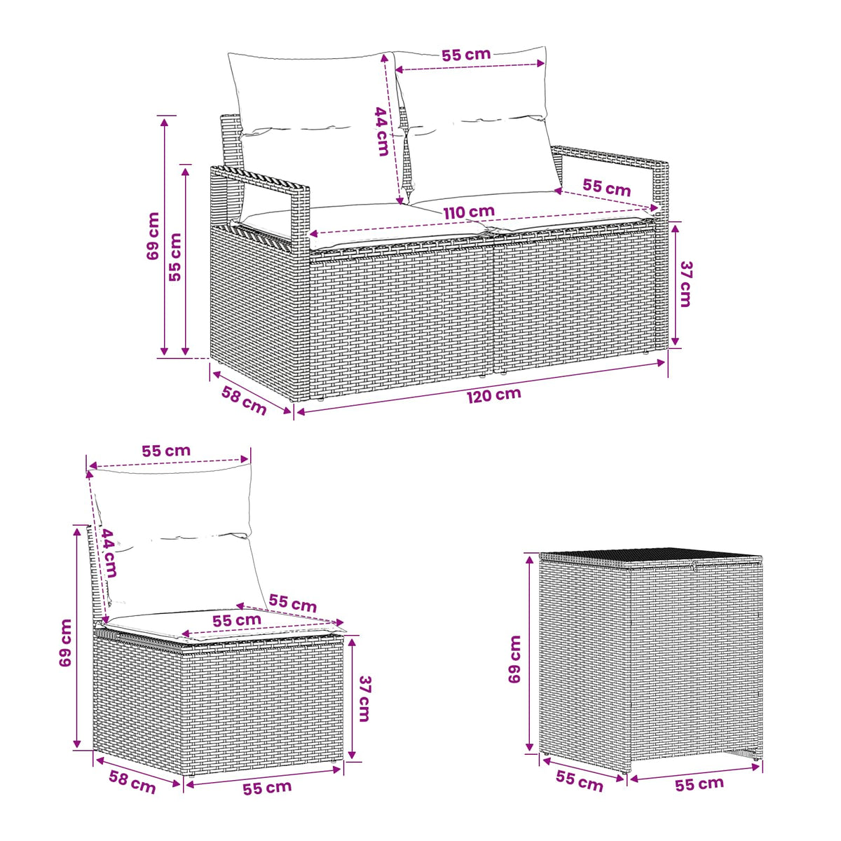 Set Pohovek 5 Ks Poly Ratan A Ocel