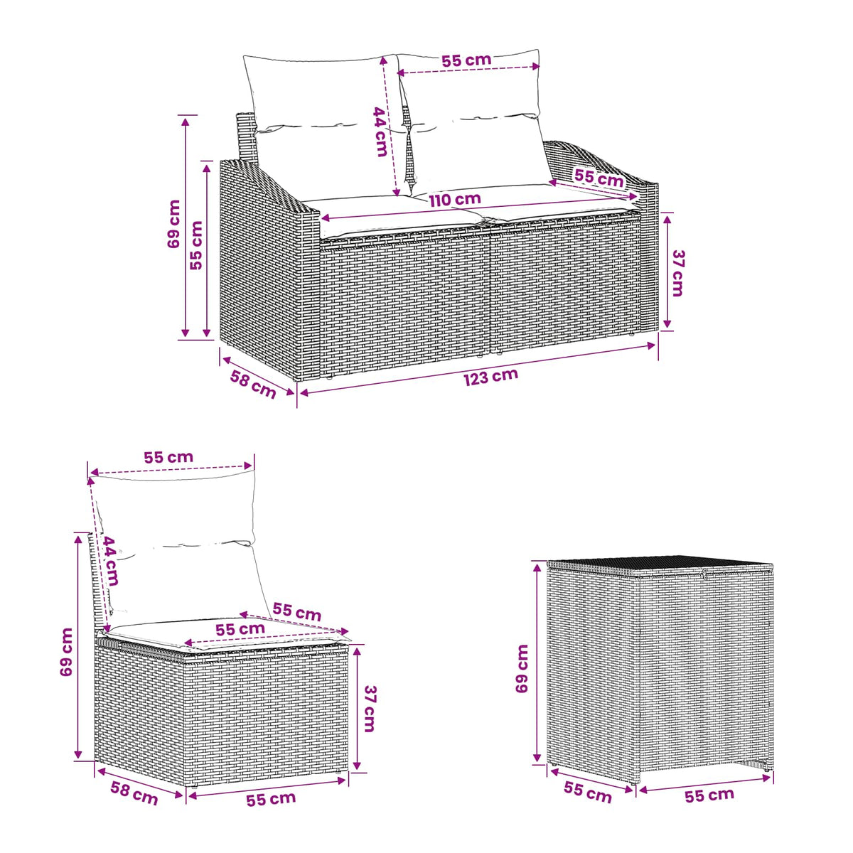 Set Pohovek 5 Ks Poly Ratan A Ocel