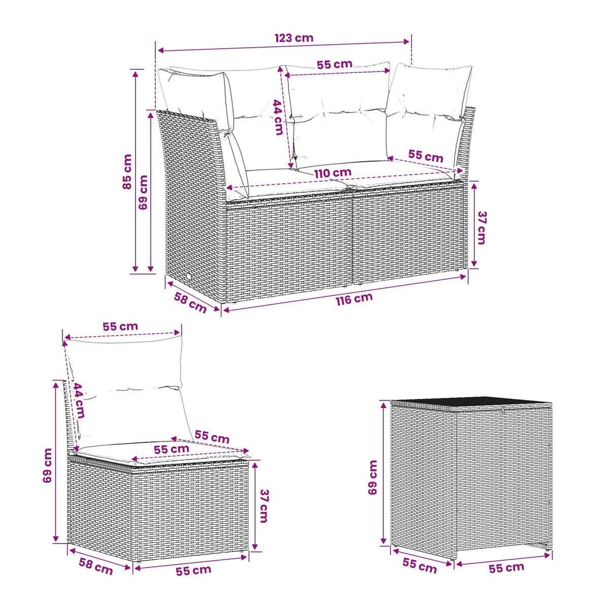 Set Pohovek 5 Ks Poly Ratan A Ocel