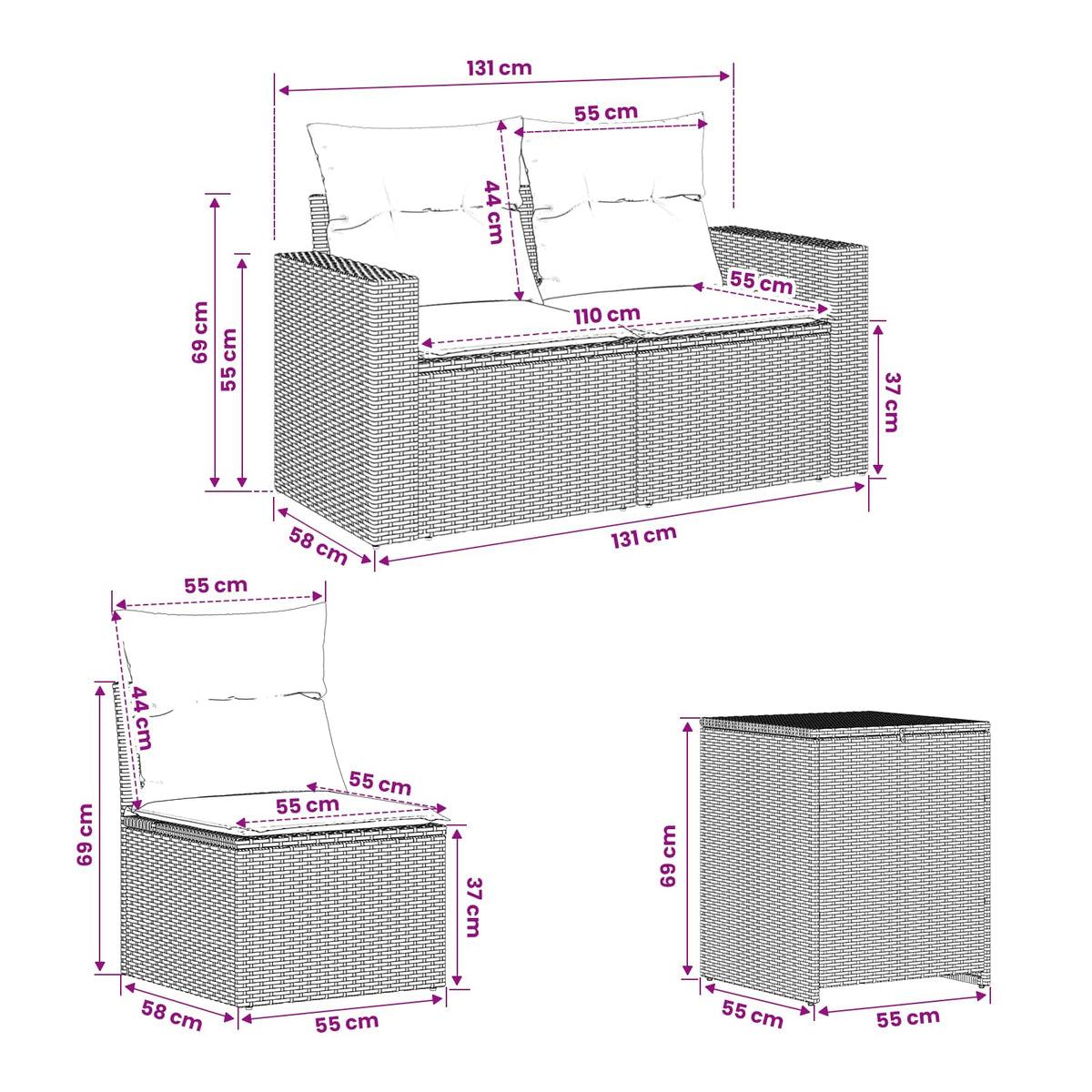 Set Pohovek 5 Ks Poly Ratan A Ocel