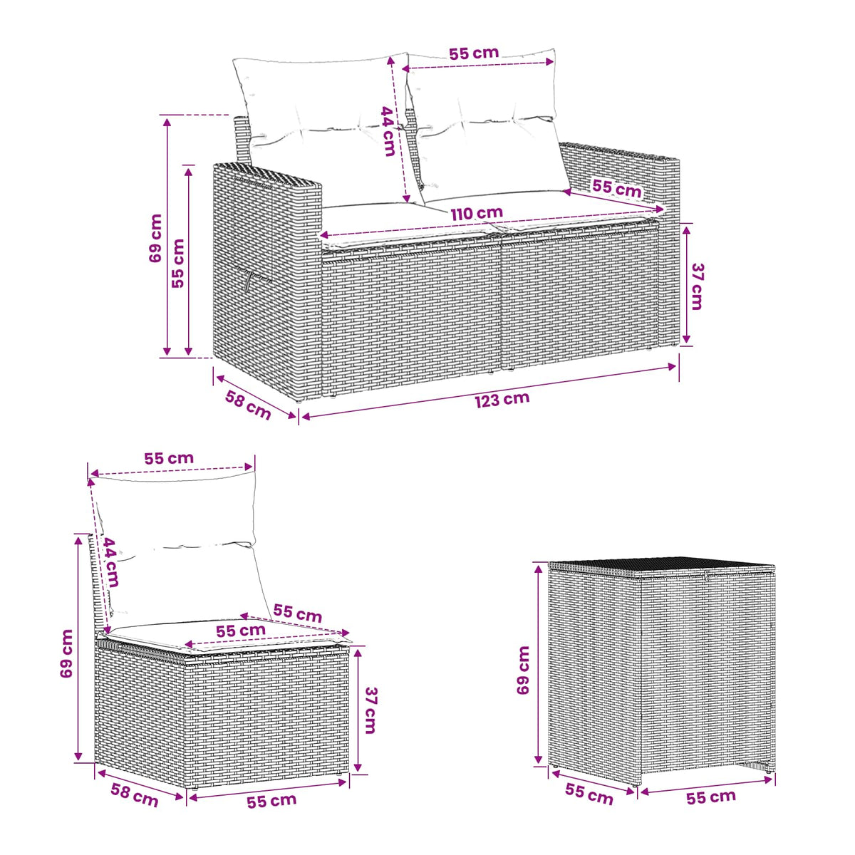 Set Pohovek 5 Ks Poly Ratan A Ocel