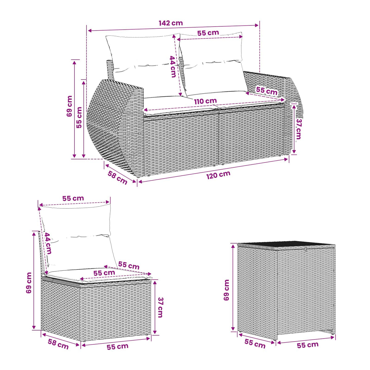 Set Pohovek 5 Ks Poly Ratan A Ocel