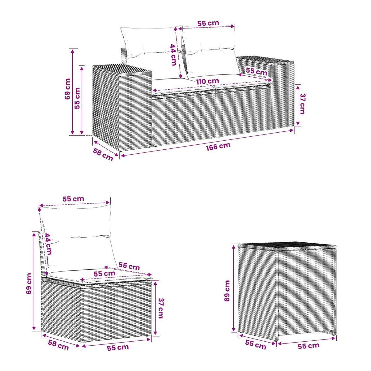 Set Pohovek 5 Ks Poly Ratan A Ocel