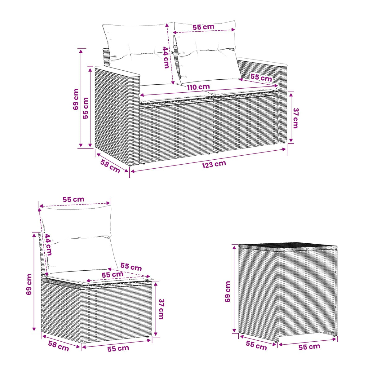 Set Pohovek 5 Ks Poly Ratan A Ocel