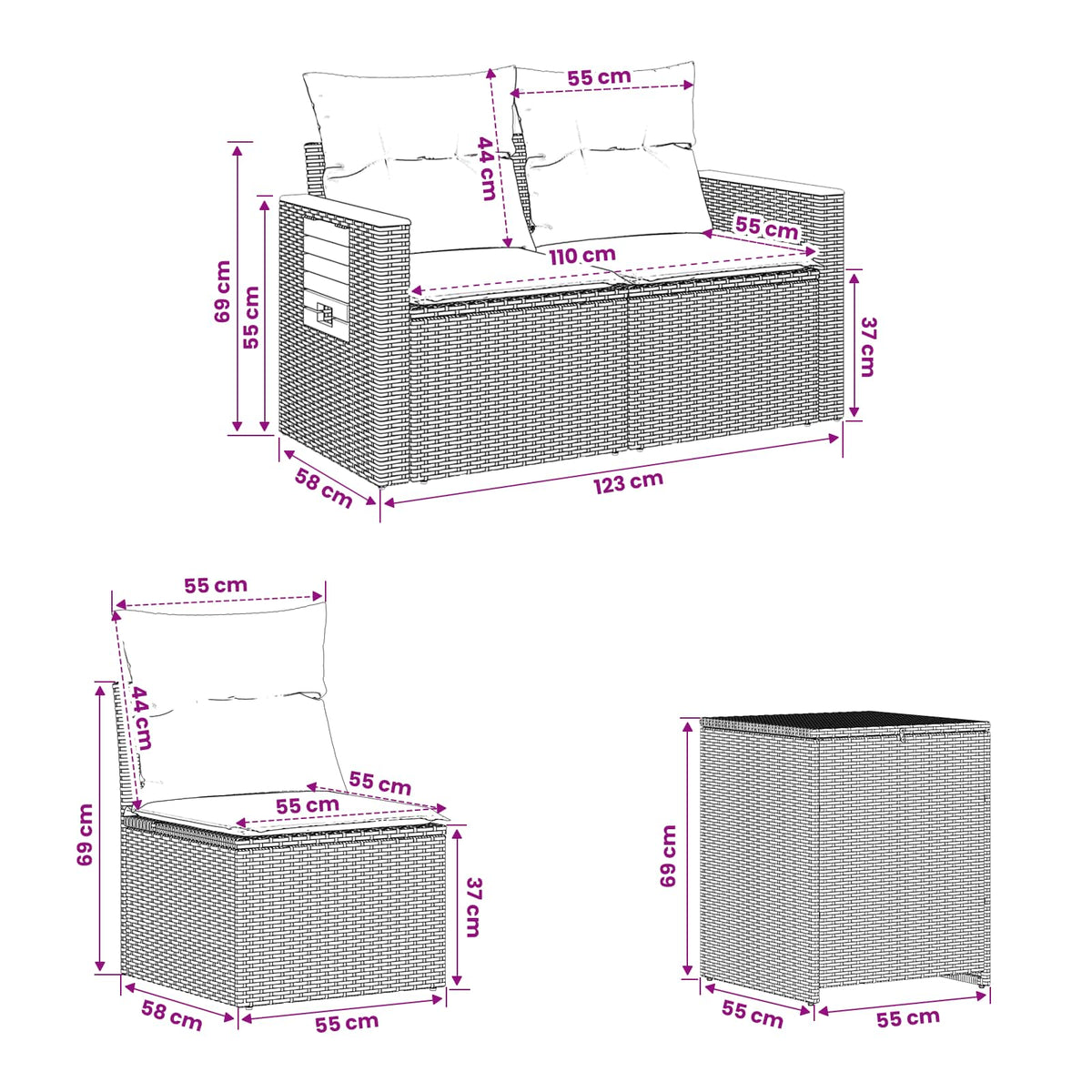 Set Pohovek 5 Ks Poly Ratan A Ocel