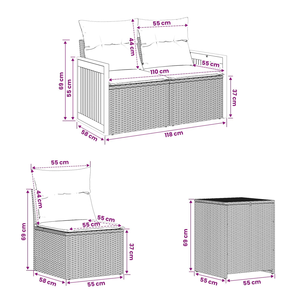 Set Pohovek 5 Ks Poly Ratan A Ocel