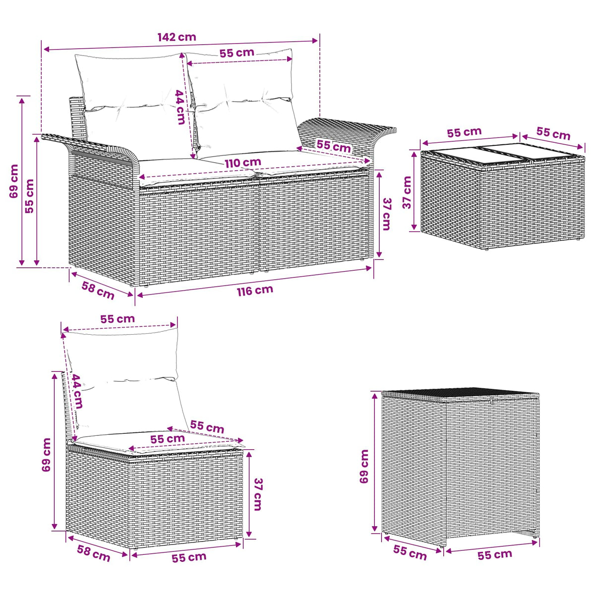 Set Pohovek 8 Ks Poly Ratan A Ocel