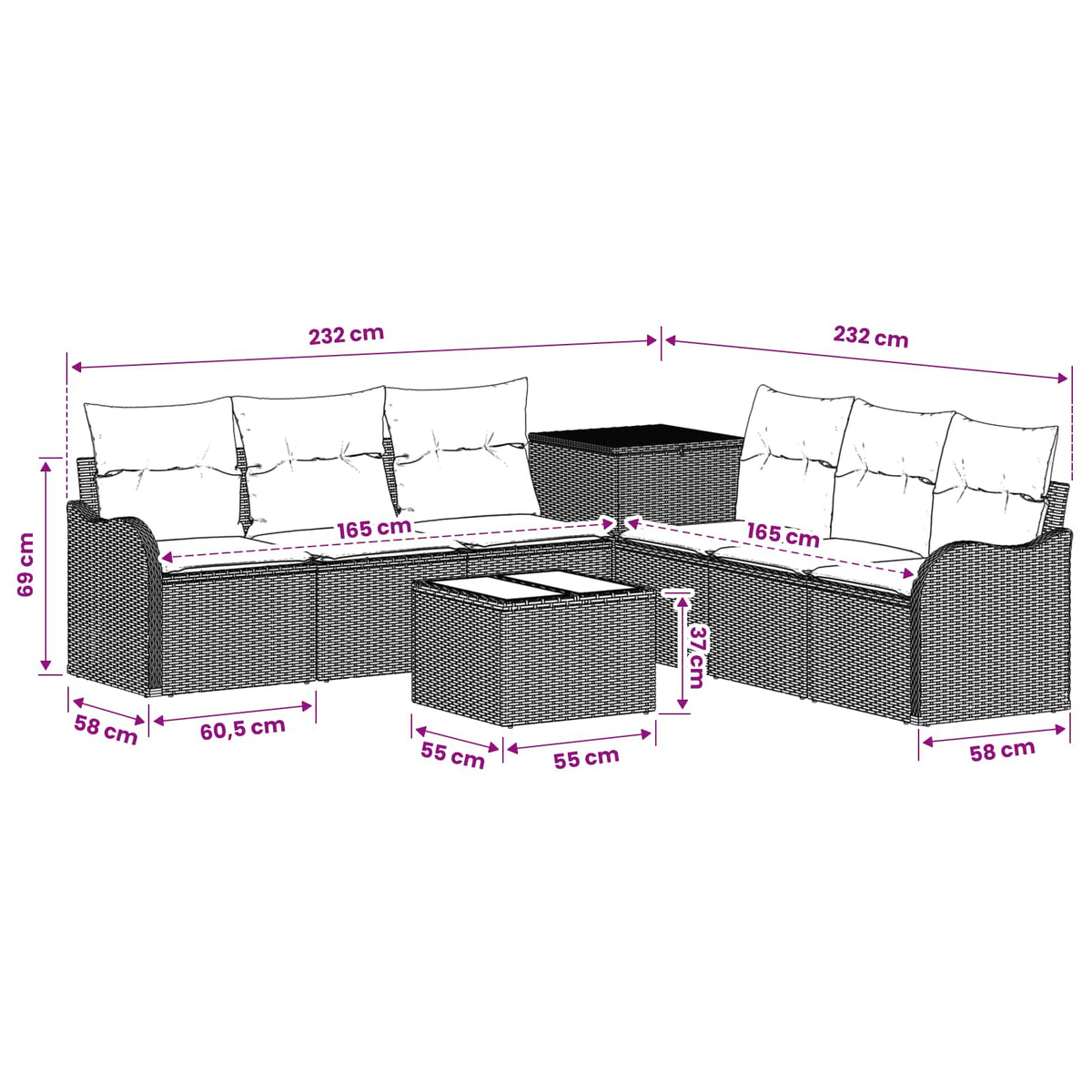 Set Pohovek 8 Ks Poly Ratan A Ocel