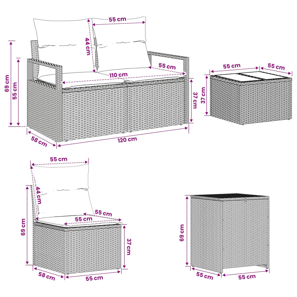 Set Pohovek 8 Ks Poly Ratan A Ocel