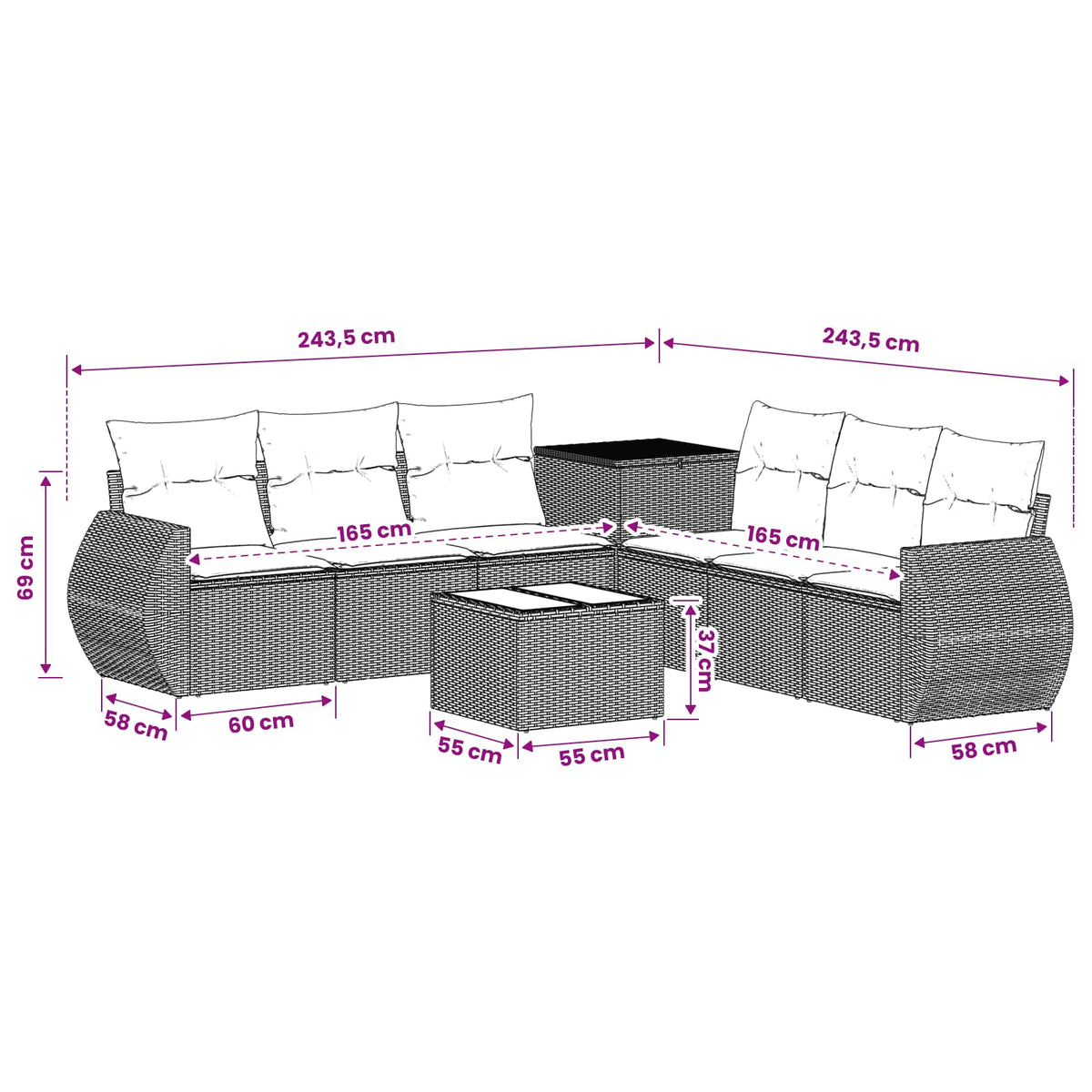 Set Pohovek 8 Ks Poly Ratan A Ocel