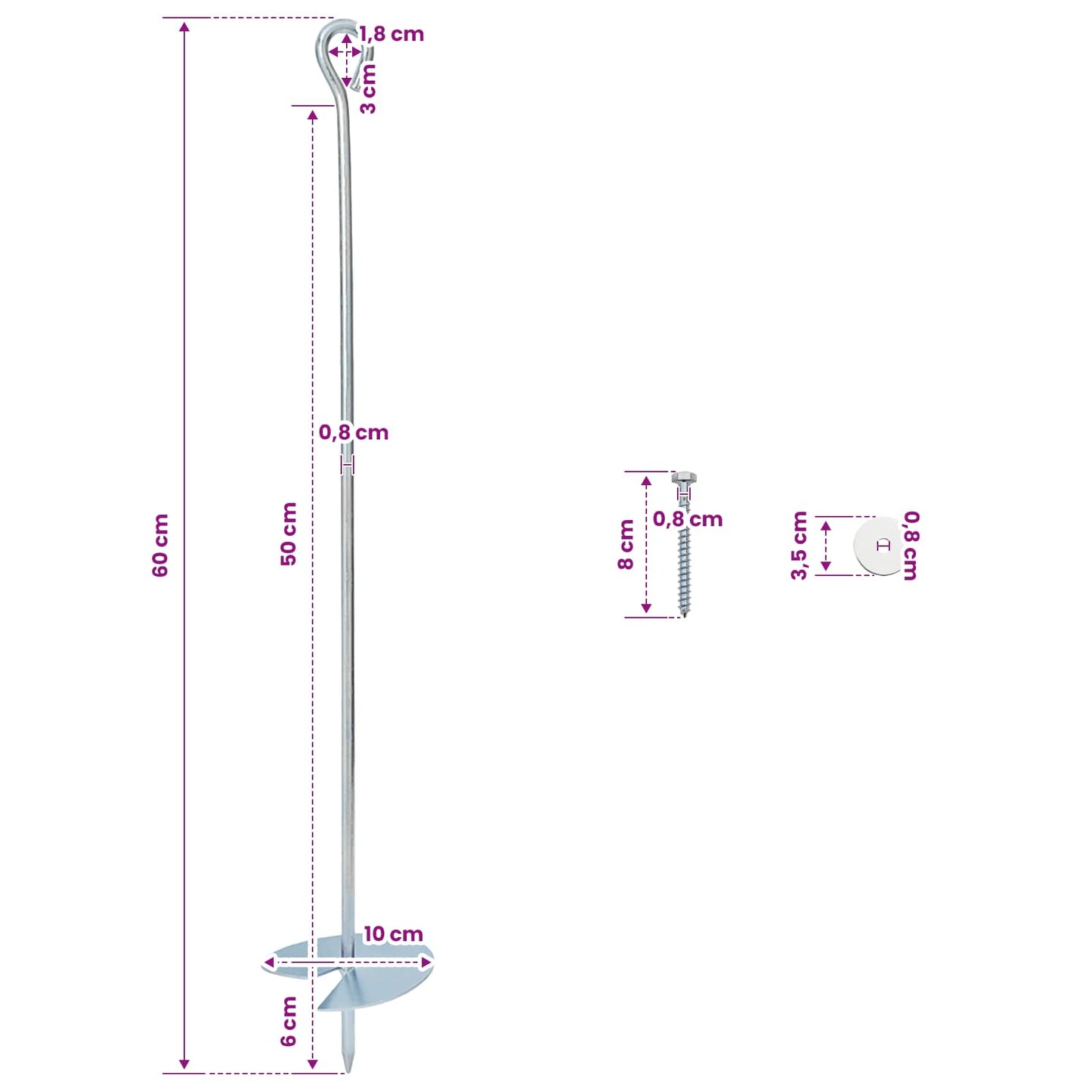 Zemní Kotva 2 Pcs Stříbrná Ø10 X 60 Cm Pozinkovaný Kov
