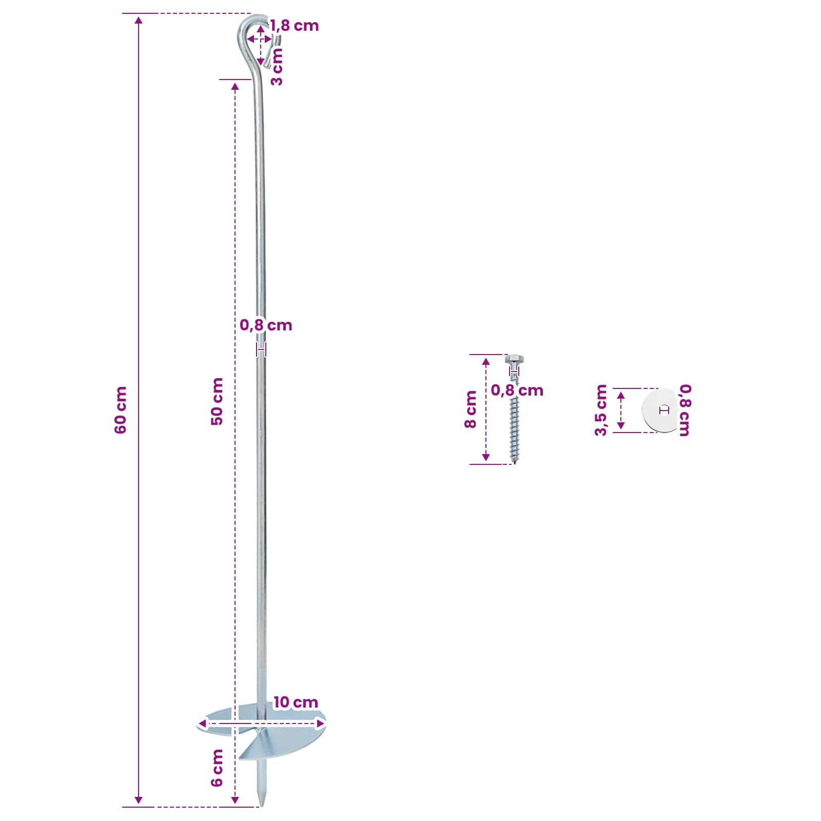 Zemní Kotva 2 Pcs Stříbrná Ø10 X 60 Cm Pozinkovaný Kov