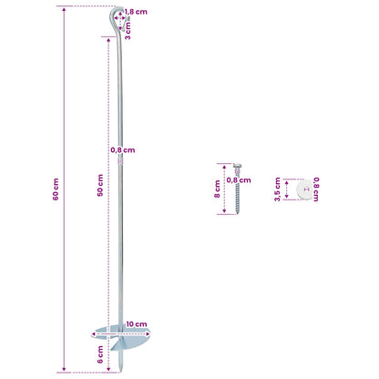 Zemní Kotva 2 Pcs Stříbrná Ø10 X 60 Cm Pozinkovaný Kov