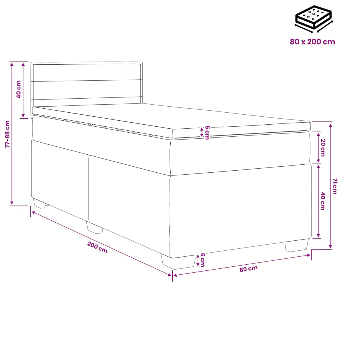 Postel Boxspring S Matrací Tmavě Hnědá 80 X 200 Cm Textil