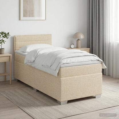 Postel Boxspring S Matrací S Čelo Krémová 90 X 200 Cm Textil