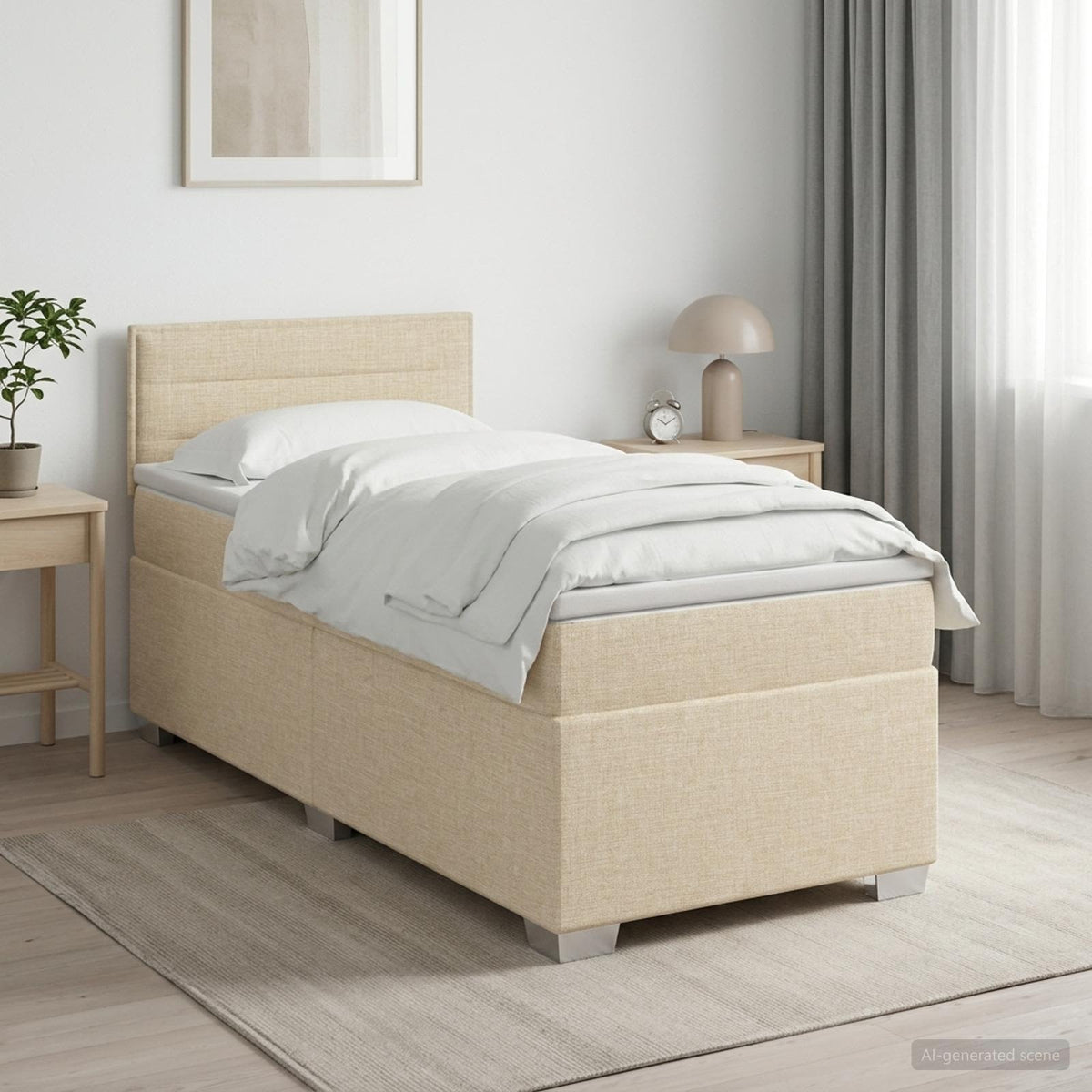 Postel Boxspring S Matrací S Čelo Krémová 90 X 190 Cm Textil