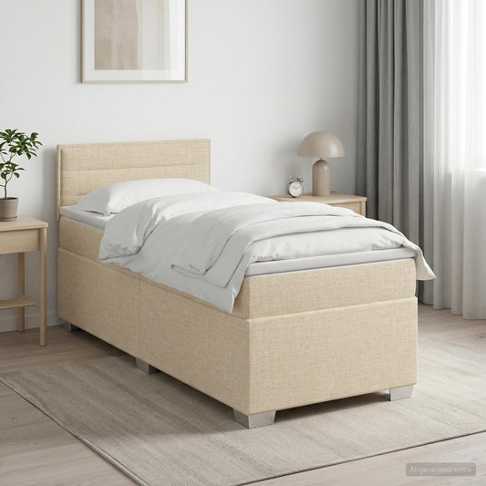 Postel Boxspring S Matrací S Čelo Krémová 90 X 190 Cm Textil