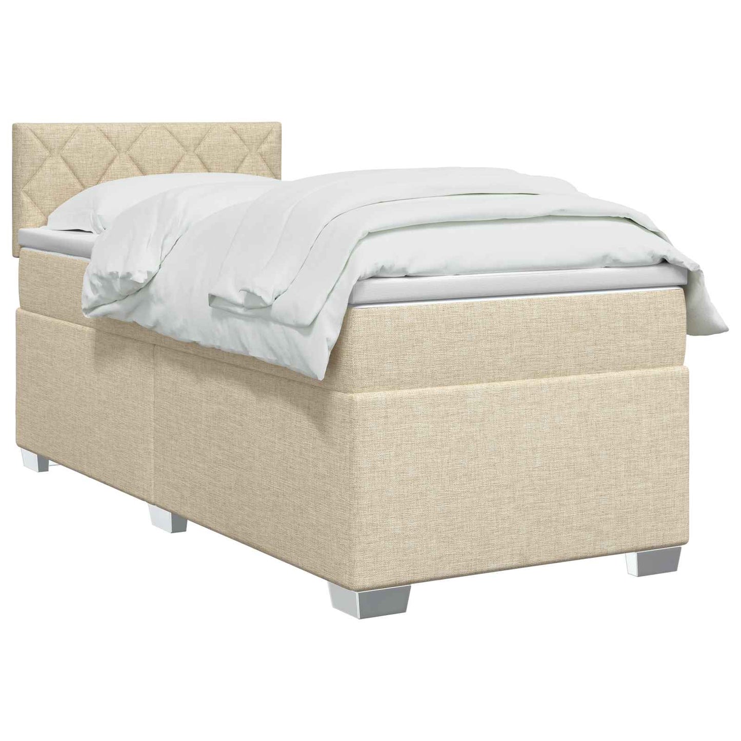 Postel Boxspring S Matrací S Čelo Krémová 80 X 200 Cm Textil