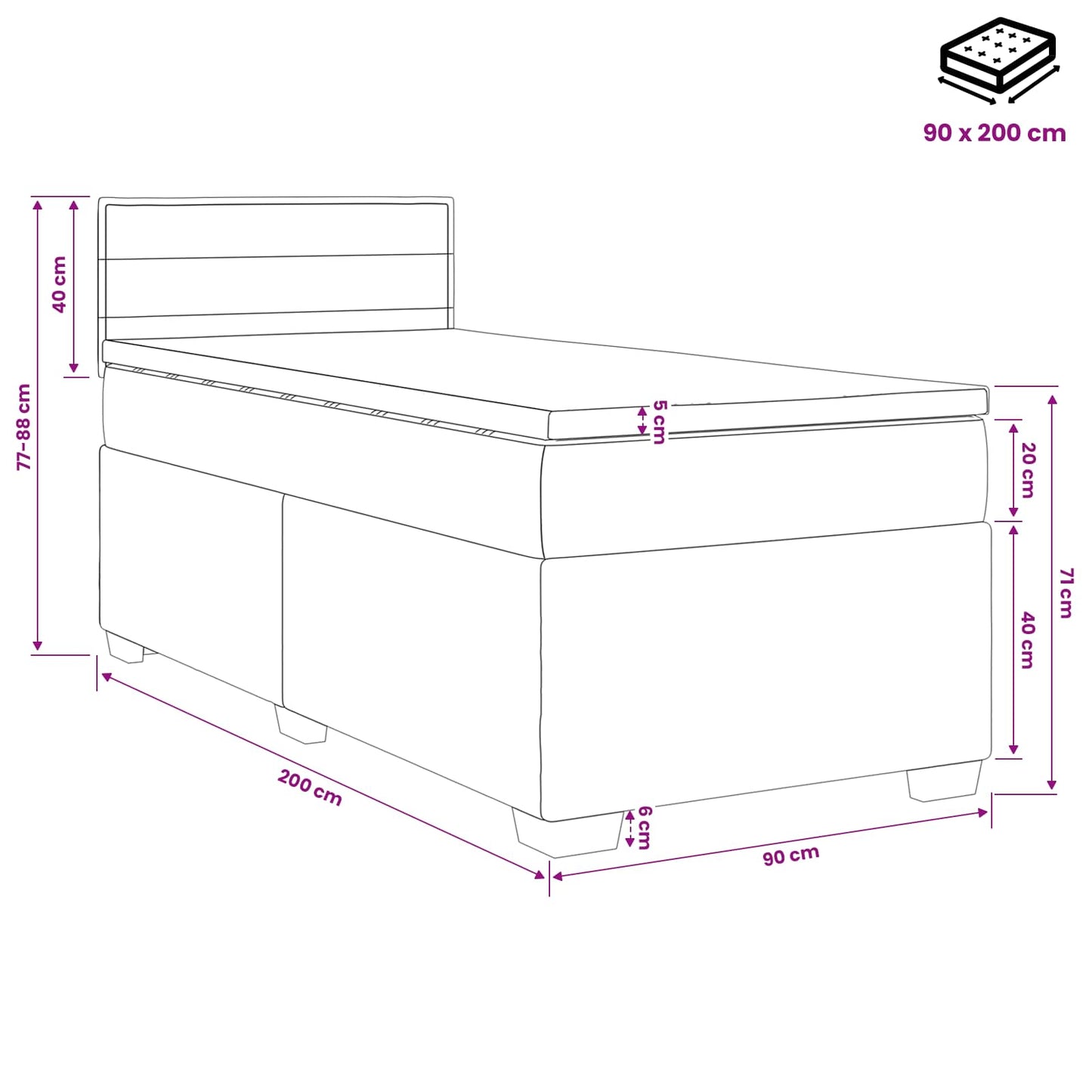 Postel Boxspring S Matrací S Čelo Tmavě Šedá 90 X 200 Cm Textil