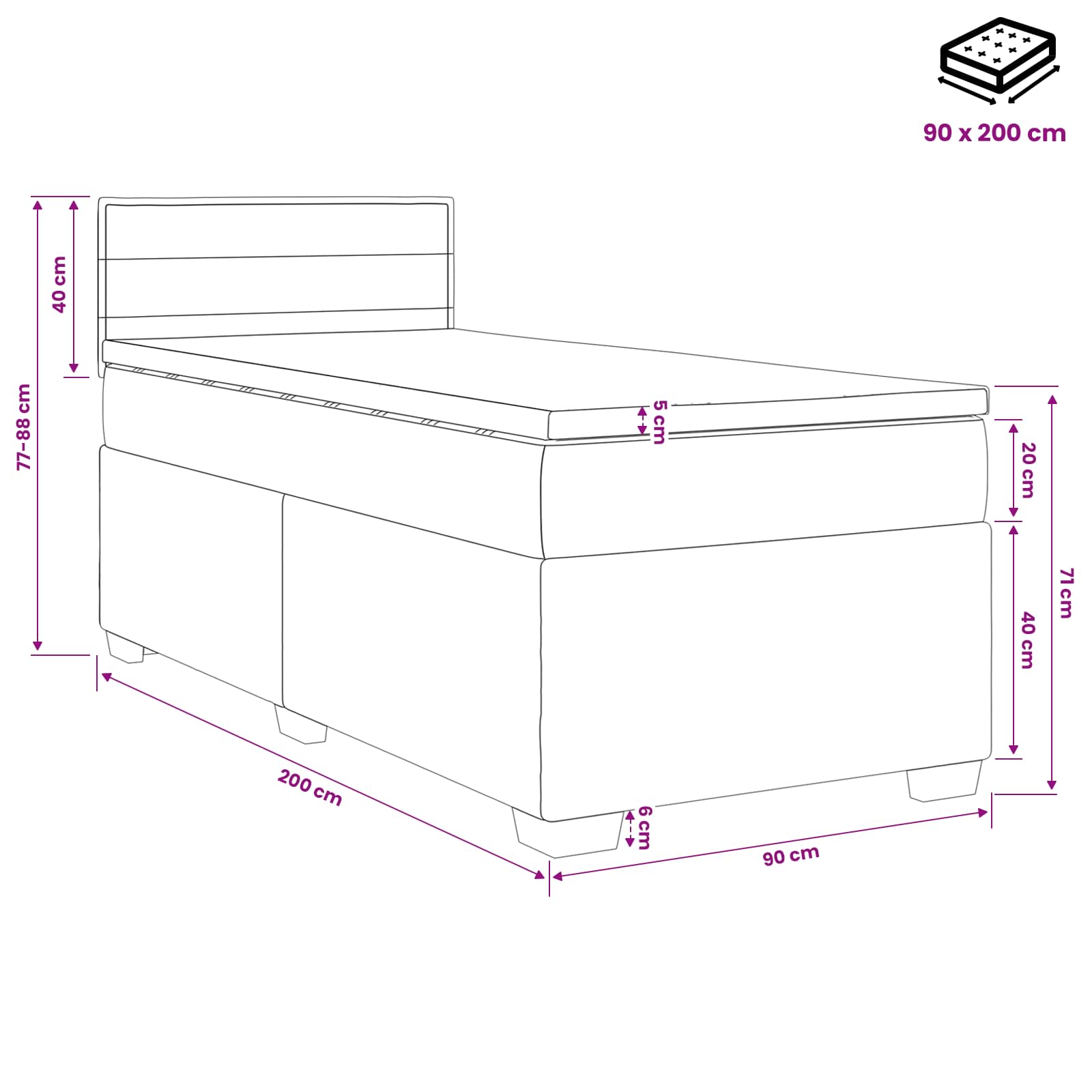 Postel Boxspring S Matrací Tmavě Hnědá 90 X 200 Cm Textil