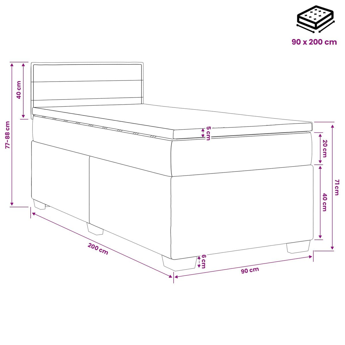 Postel Boxspring S Matrací S Čelo Krémová 90 X 200 Cm Textil