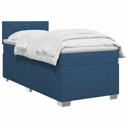 Postel Boxspring S Matrací S Čelo Modrá 90 X 200 Cm Textil