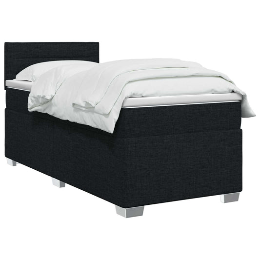 Postel Boxspring S Matrací S Čelo Černá 100 X 200 Cm Textil