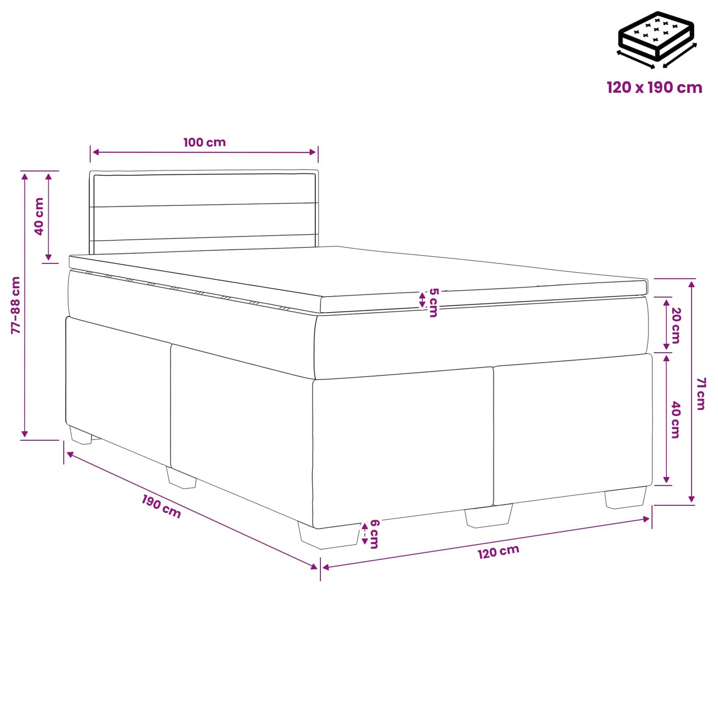 Postel Boxspring S Matrací S Čelo Krémová 120 X 190 Cm Textil