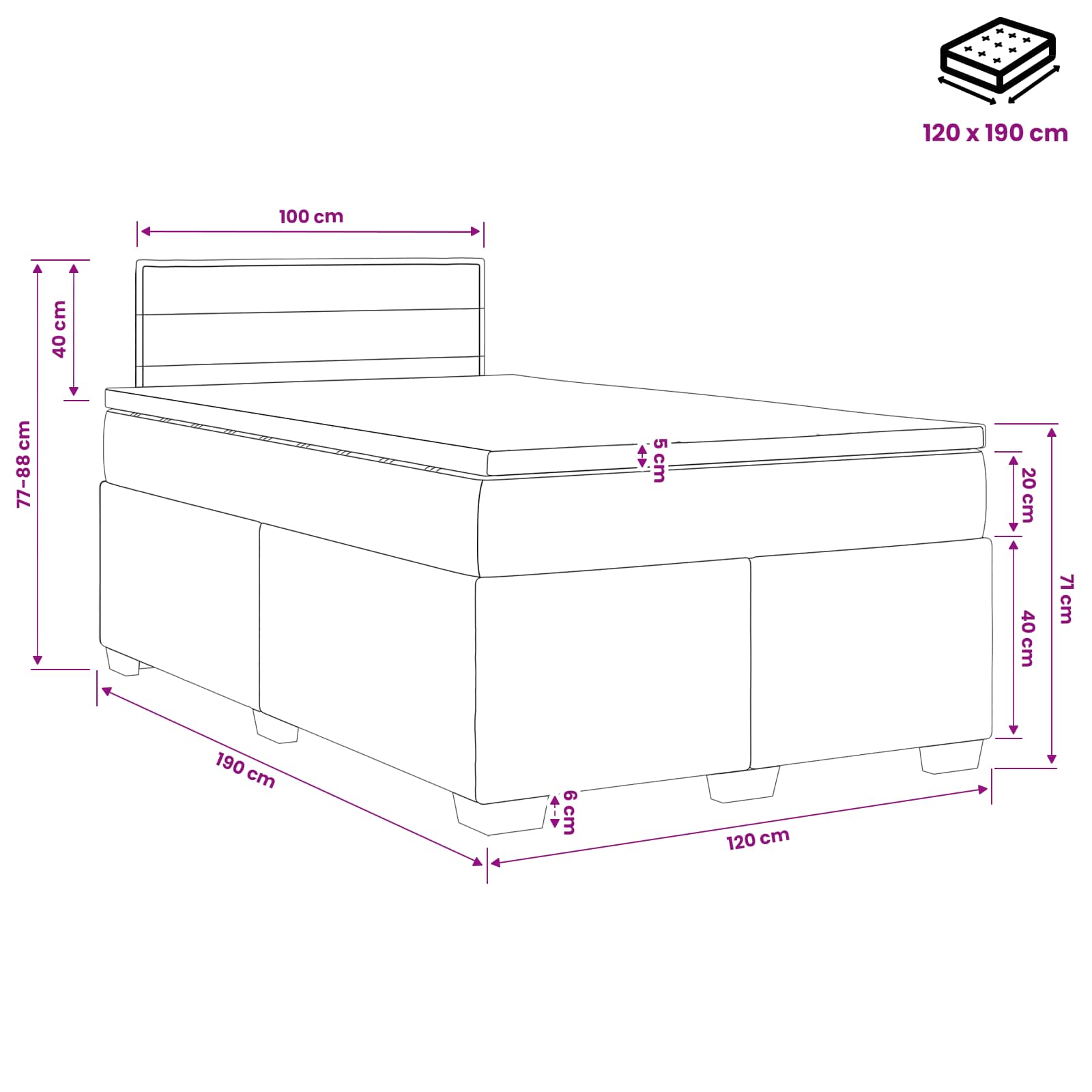 Postel Boxspring S Matrací S Čelo Krémová 120 X 190 Cm Textil