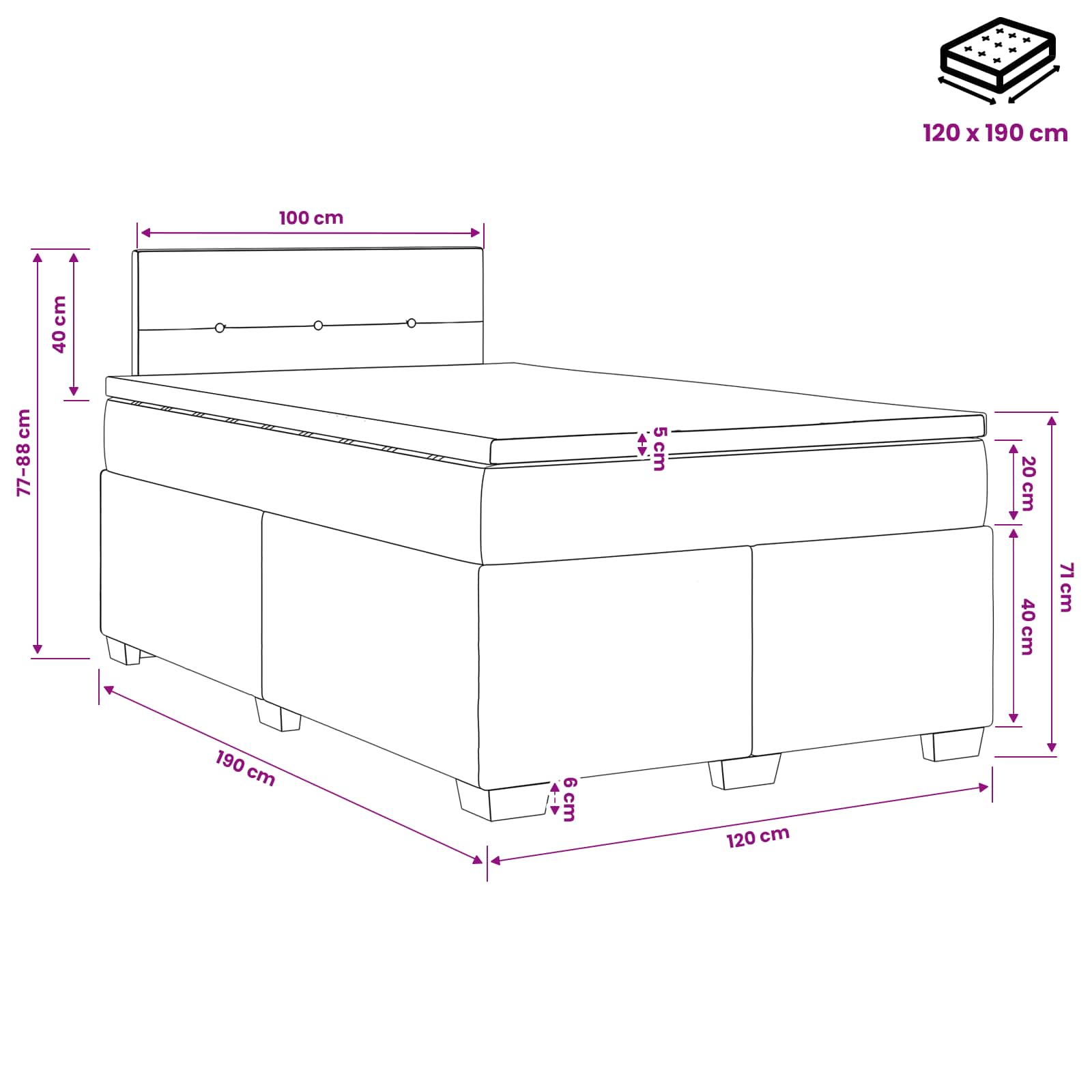 Postel Boxspring S Matrací Tmavě Hnědá 120 X 190 Cm Textil