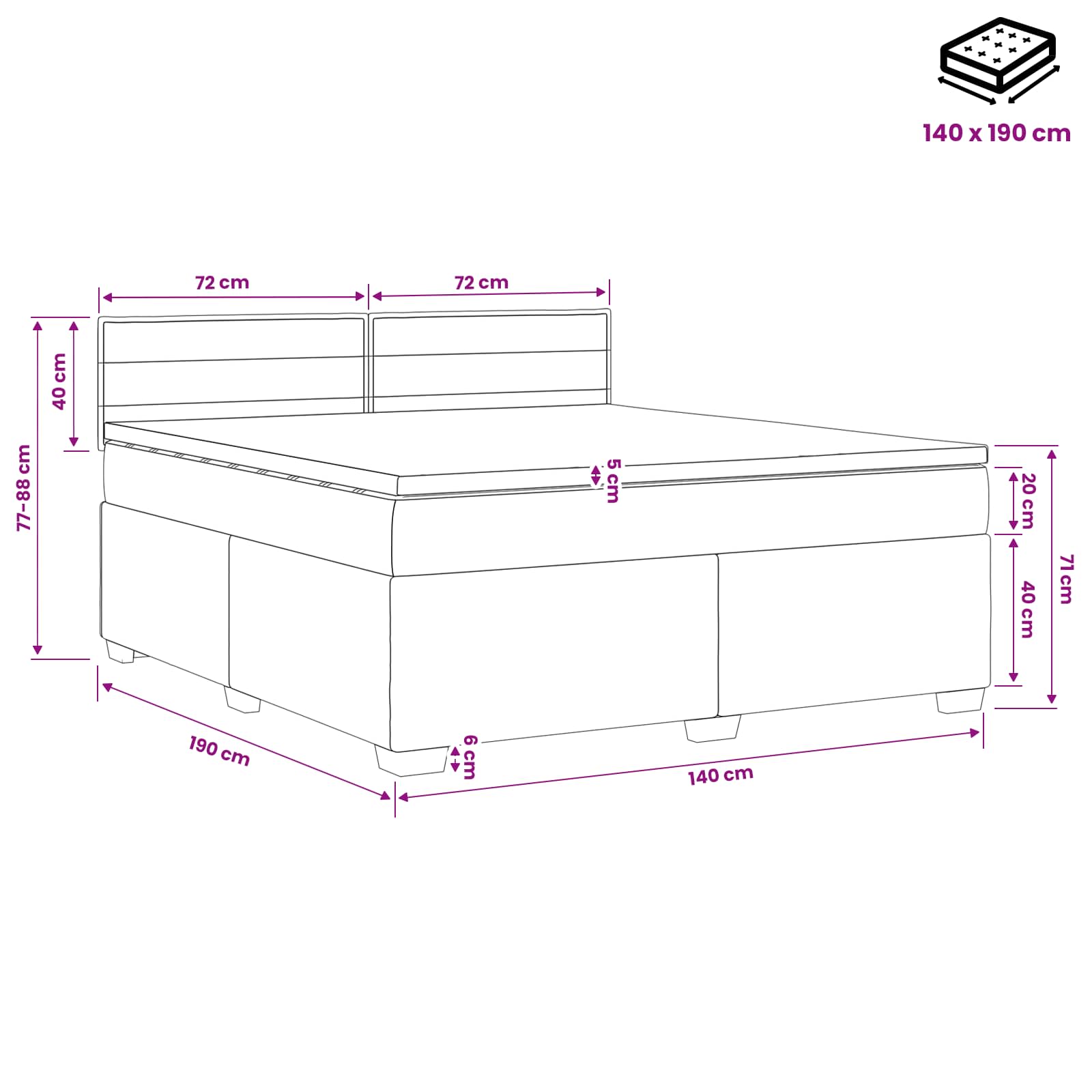 Postel Boxspring S Matrací Světle Šedá 140 X 190 Cm Textil