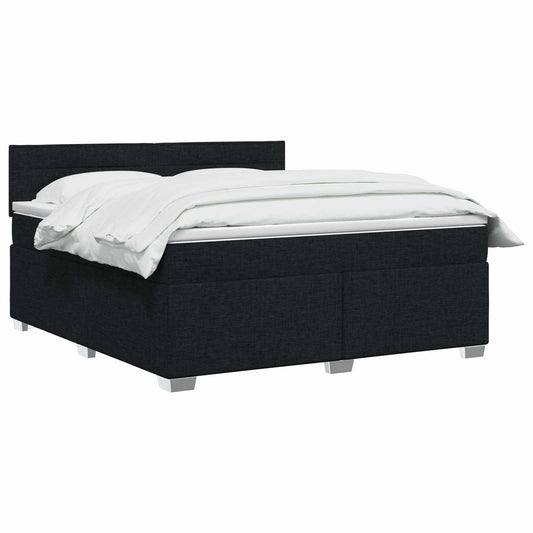 Postel Boxspring S Matrací S Čelo Černá 140 X 190 Cm Textil