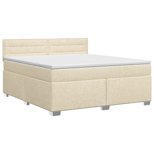 Postel Boxspring S Matrací S Čelo Krémová 140 X 190 Cm Textil