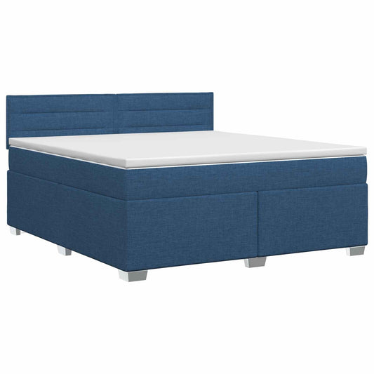 Postel Boxspring S Matrací S Čelo Modrá 140 X 190 Cm Textil