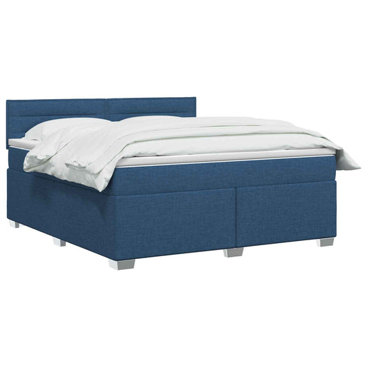 Postel Boxspring S Matrací S Čelo Modrá 140 X 190 Cm Textil