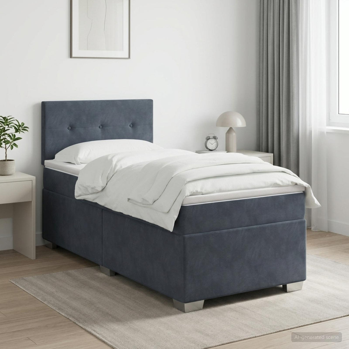 Postel Boxspring S Matrací S Čelo 90 X 190 Cm Samet