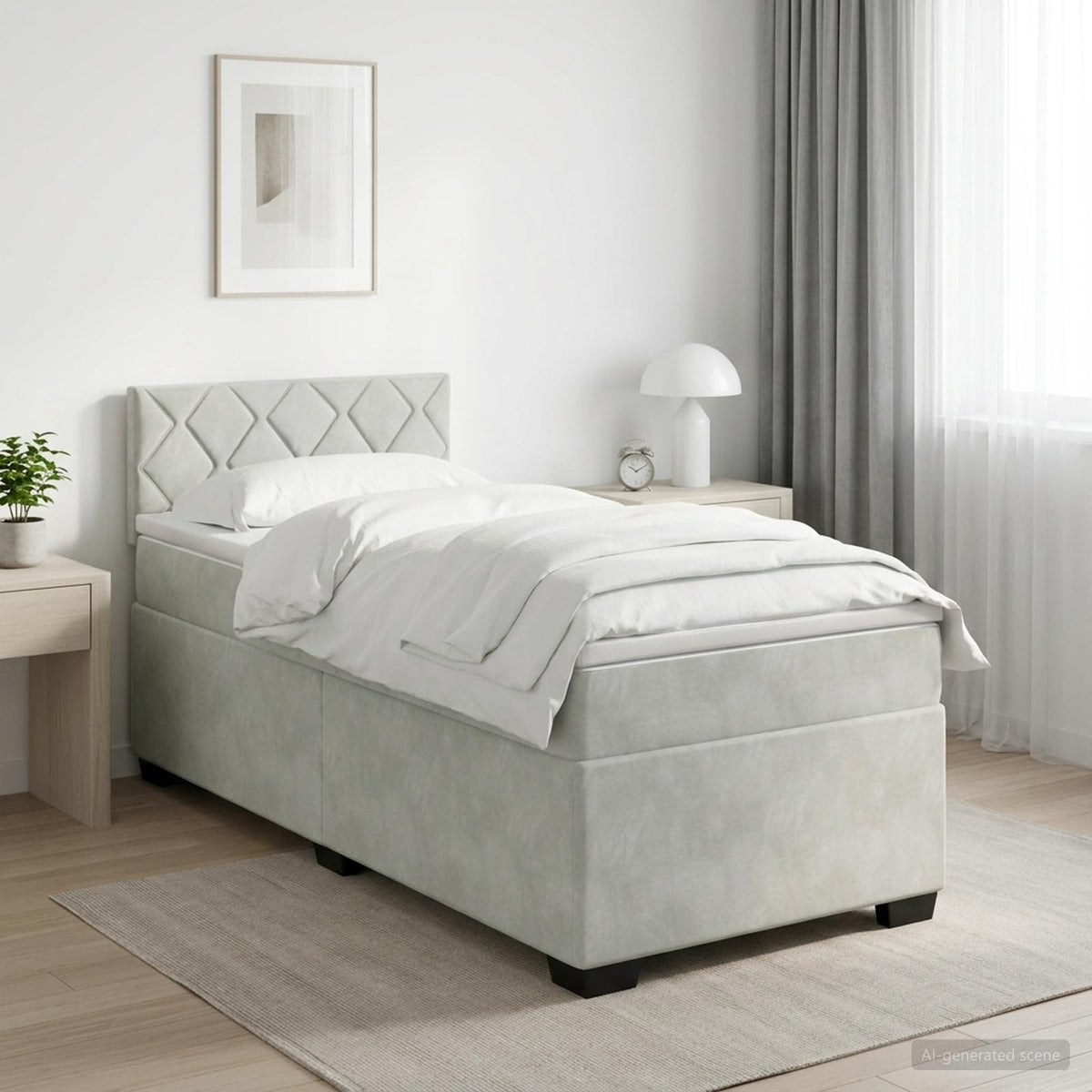 Postel Boxspring S Matrací S Čelo 90 X 190 Cm Samet