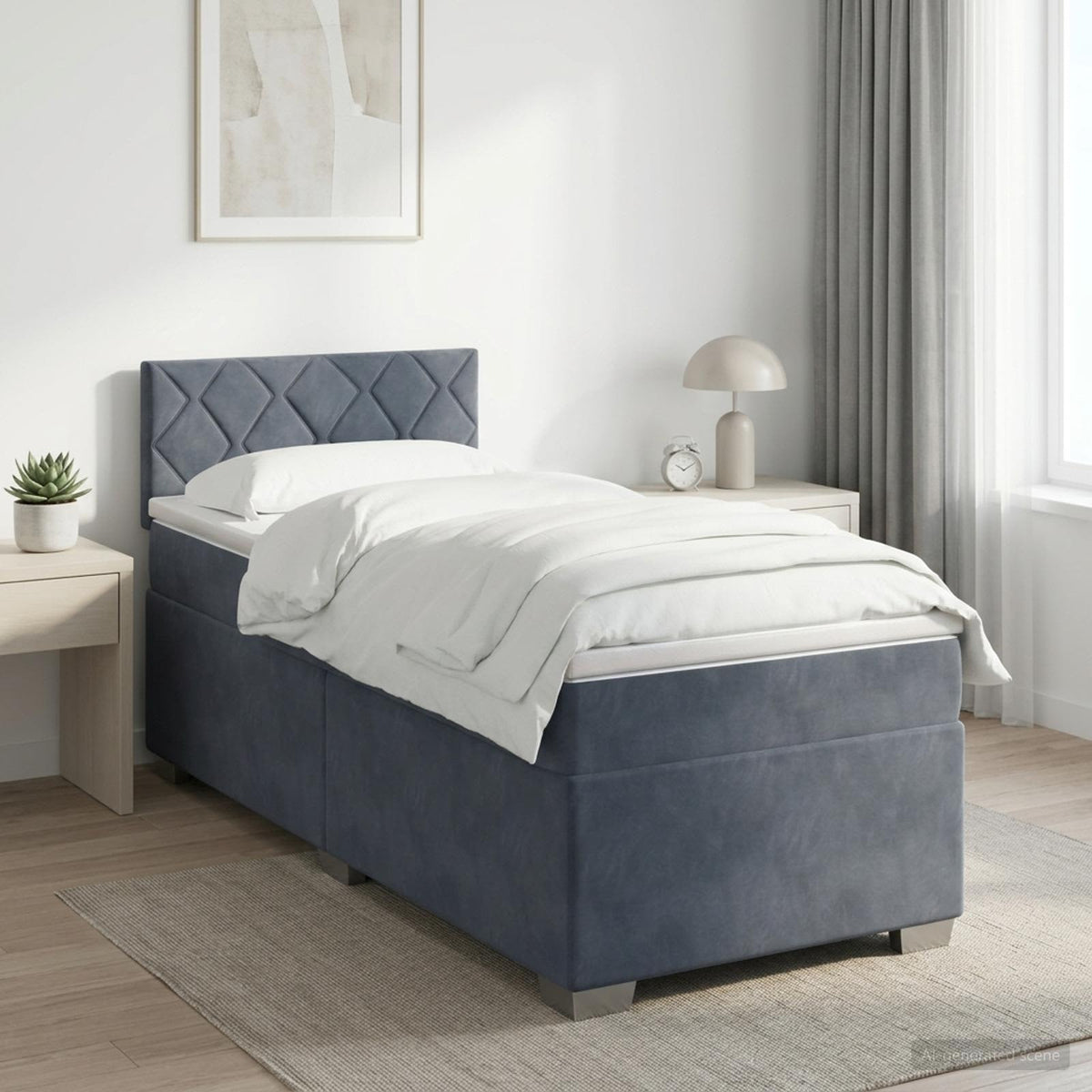 Postel Boxspring S Matrací S Čelo 90 X 190 Cm Samet