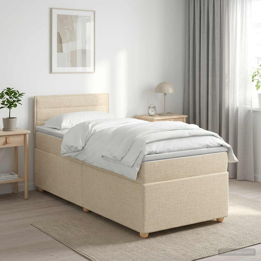 Postel Boxspring S Matrací S Čelo Krémová 90 X 200 Cm Textil