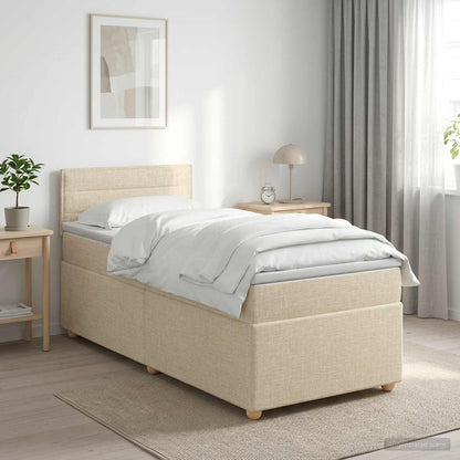 Postel Boxspring S Matrací S Čelo Krémová 90 X 190 Cm Textil