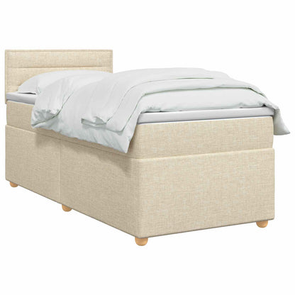 Postel Boxspring S Matrací S Čelo Krémová 90 X 190 Cm Textil
